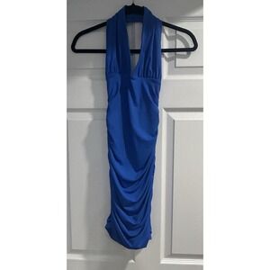 Princess Polly Jordy Halter Mini Dress Blue Ruched Women's Size 0 / Zero